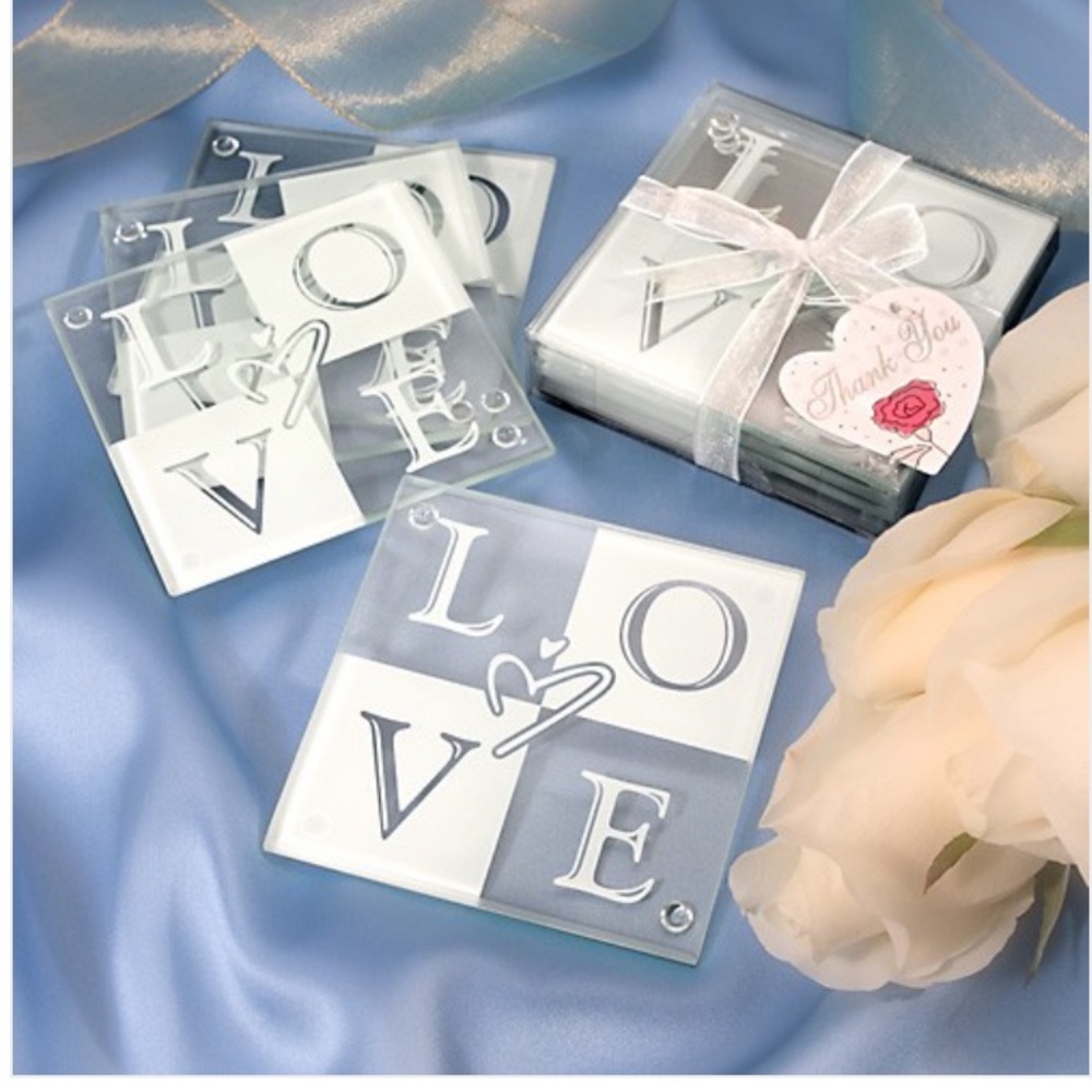 Love glass coasters set of 4